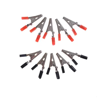10 adet / grup Siyah Kırmızı Plastik Saplı Test Probu Metal Timsah Klipleri 50mm