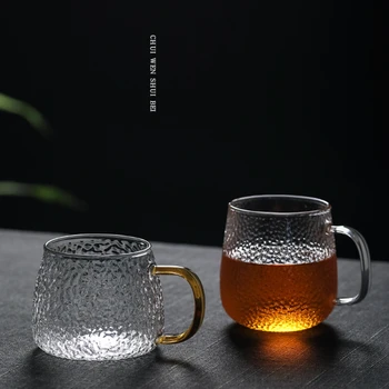 400ml Çekiç Desen Cam kulplu fincan Ev İçin Cam Bardak İsıya Dayanıklı Su Bardağı El Üflemeli Japon tarzı Cam çay bardağı