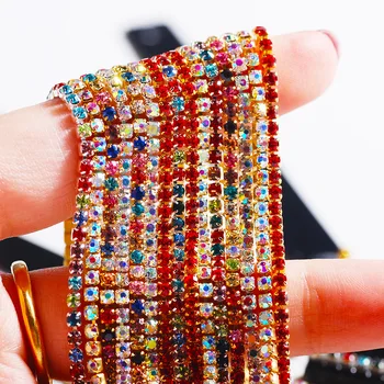 60cm 2mm Altın Alt Tırnak Sanat Zinciri Renkli Elbise suni elmas zincir Dikiş Kristal Cam Bardak Zincir Trim DIY Konfeksiyon Çanta