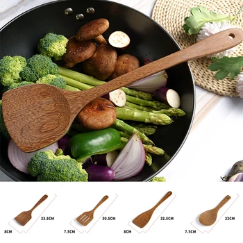 Ahşap spatula Uzun saplı yapışmaz Tava Pişirme Fırın Eşyaları Yemek Wok Kürek Turner Japon mutfak gereçleri