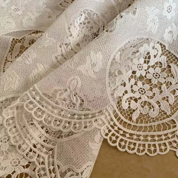 Beyaz Üç Boyutlu Nakış Suda Çözünür Dantel Kumaş düğün elbisesi Süt Elyaf Dantel Dantel Kumaş
