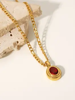 Dainty18k Altın Kaplama figaro zincir Takı Kırmızı Kübik Zirkonya Oval Kolye Paslanmaz Çelik kolye kadınlar için