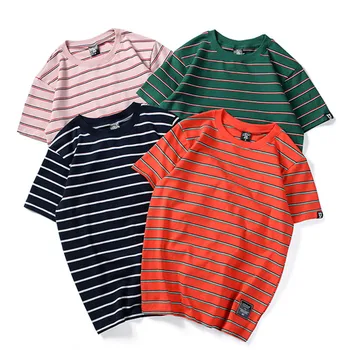 ERIDANUS 2022 Yeni Sıcak Satış Yaz erkek Moda Çizgili kısa kollu tişört Saf pamuk rahat gevşek çift T-Shirt MTS759