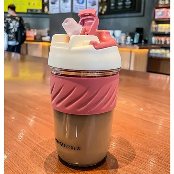 Tritan Plastik kawaii Kahve kapaklı bardak Saman Sevimli Su Şişeleri Kızlar Seyahat Taşınabilir Sızdırmaz Bardak 400ML 500ML